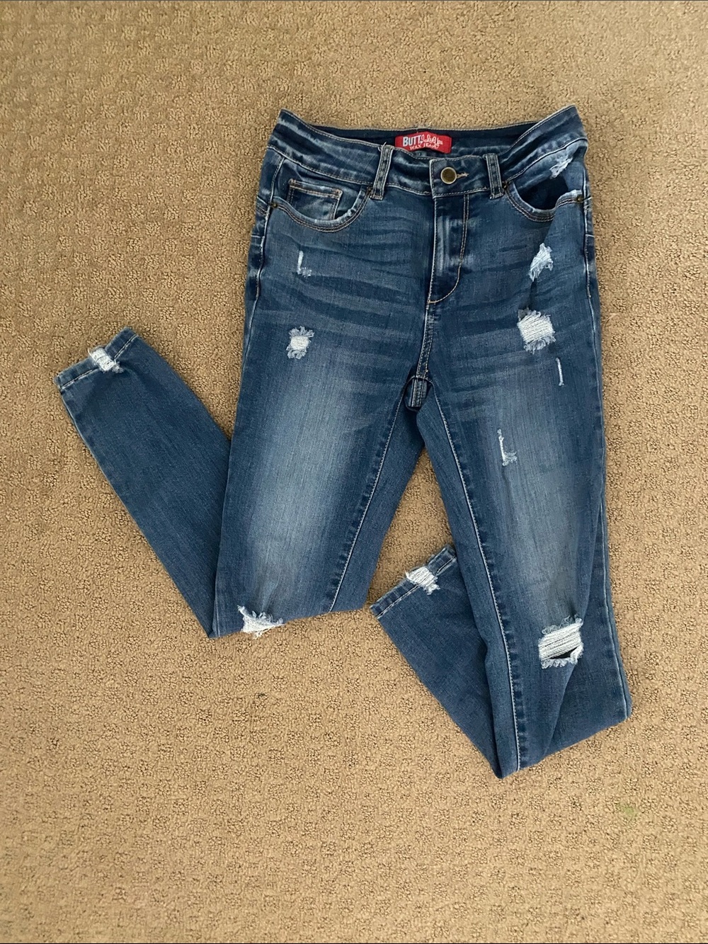 Wax Jean Dark Blue Distressed Skinny Jeans